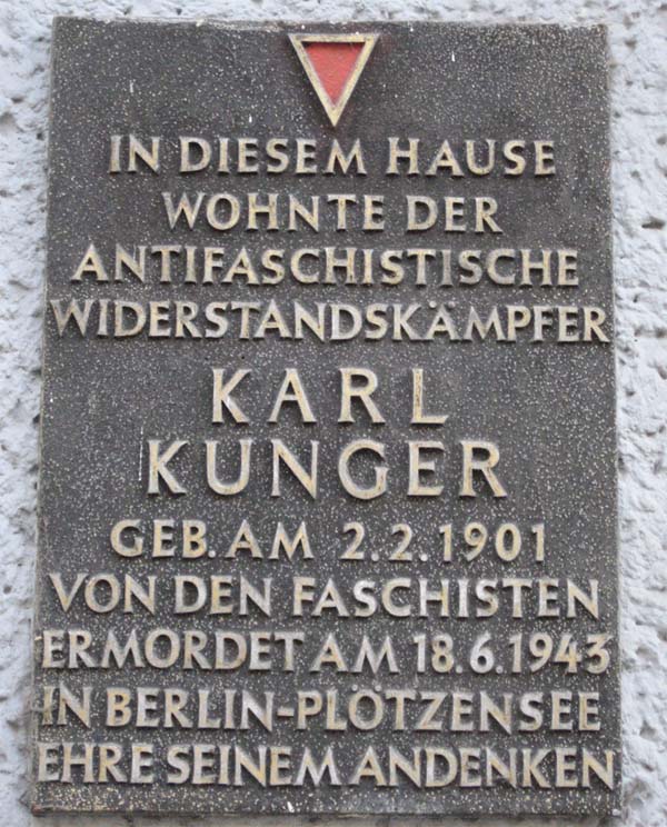 Gedenktafel für Karl Kunger (Krossenerstr.27)